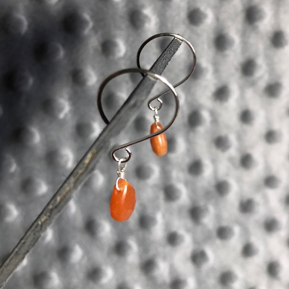 Argentium and Carnelian Drop Earrings
